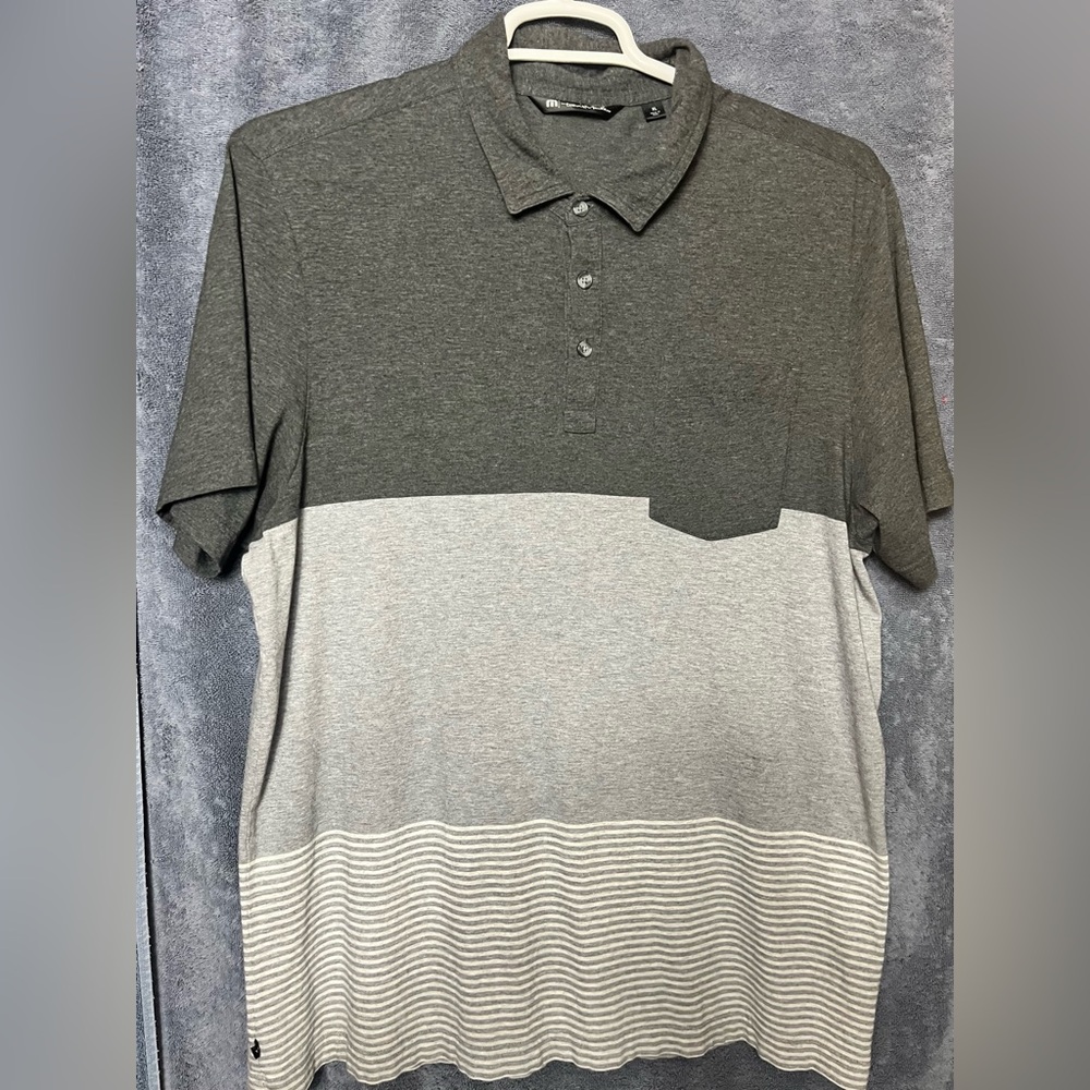 Travis Matthews Pocketed Polo Shirt Gray/Light Gray Color-block Pima Cotton Golf